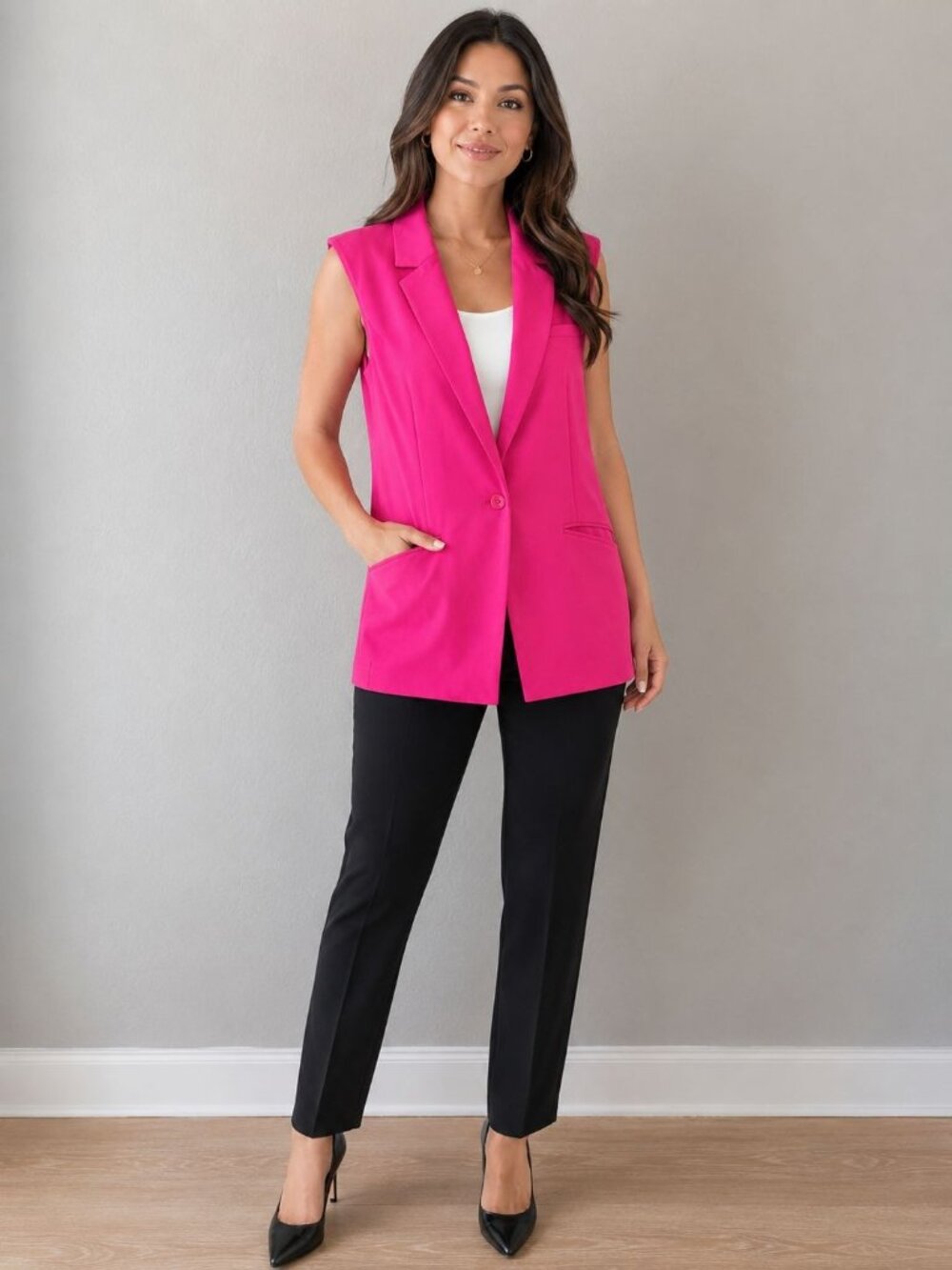 INC International Concept Fushia Pink Sleeveless Blazer Size XL Business Casual